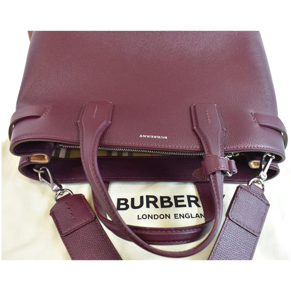BURBERRY Medium Banner Derby Leather Tote Shoulder Bag Red