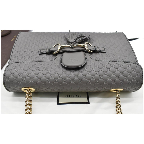 GUCCI Emily Medium GG Guccissima Leather Chain Shoulder Bag 449635 Gray