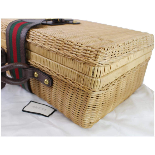 Gucci Neutral Wicker Suitcase Handbag - Tan Color | corner preview