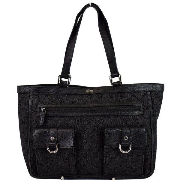 Gucci Abbey Pocket Medium GG Denim Tote Bag Black