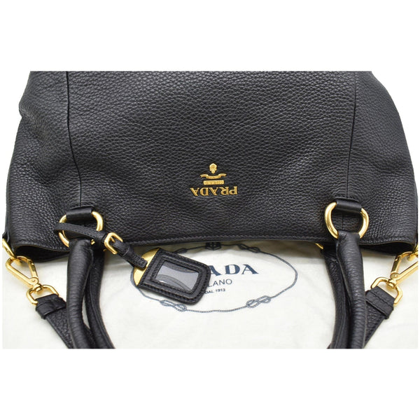 PRADA Sughero Vitello Daino Leather Tote Shoulder Bag Black