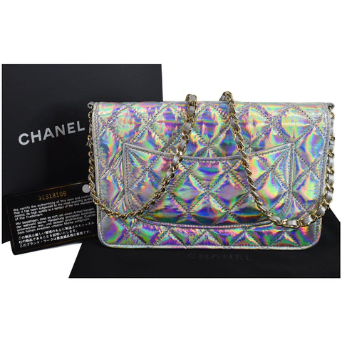 CHANEL Timeless Classic WOC Goatskin Wallet on Chain Bag Iridescent Silver