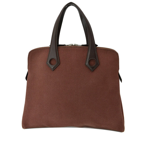 HERMES Heeboo Canvas Top Handle Satchel Bag Brown