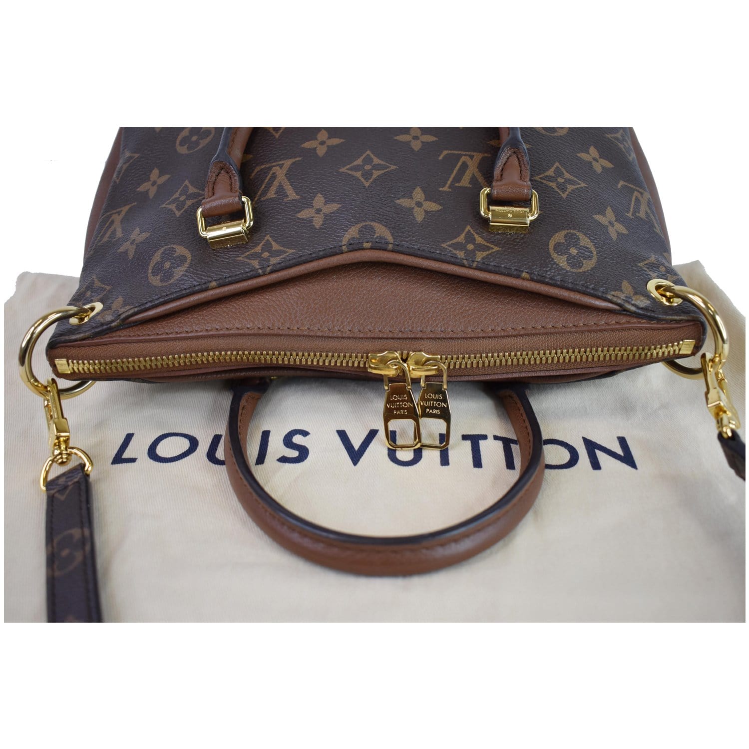 LOUIS VUITTON Monogram Pallas Gold Buckle Handle Shoulder Bag
