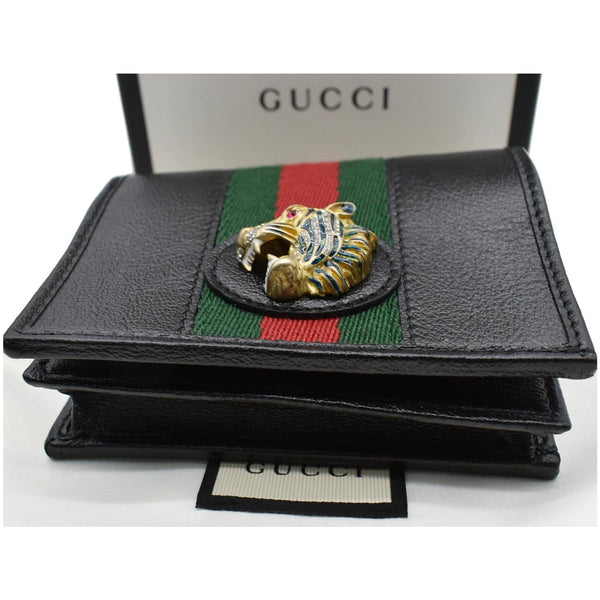 Gucci Rajah Web Leather Card Case Chain Wallet Black