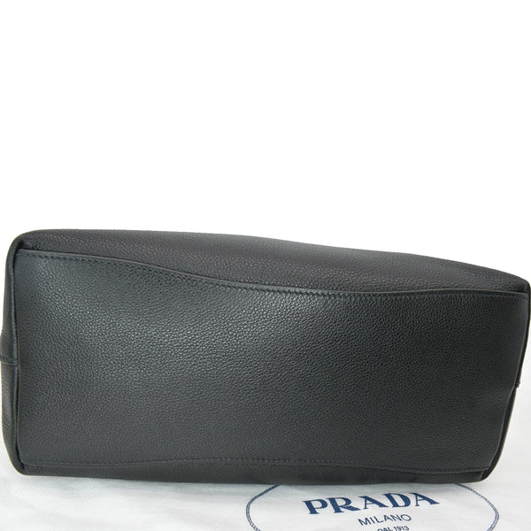 PRADA Vitello Phenix Leather Embossed Logo Hobo Bag Black