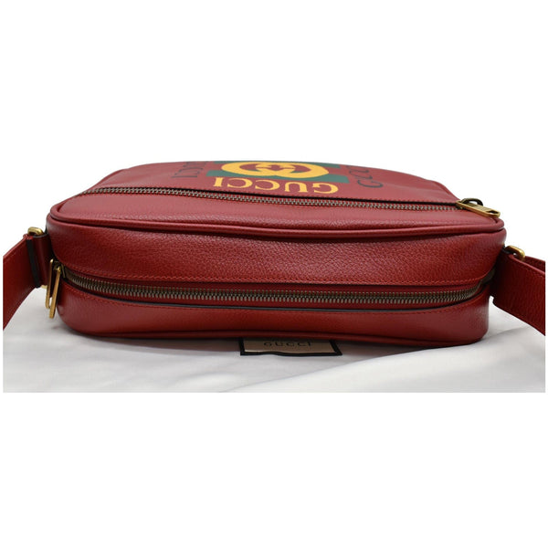 GUCCI Logo Pebbled Leather Shoulder Bag Hibiscus Red 523589