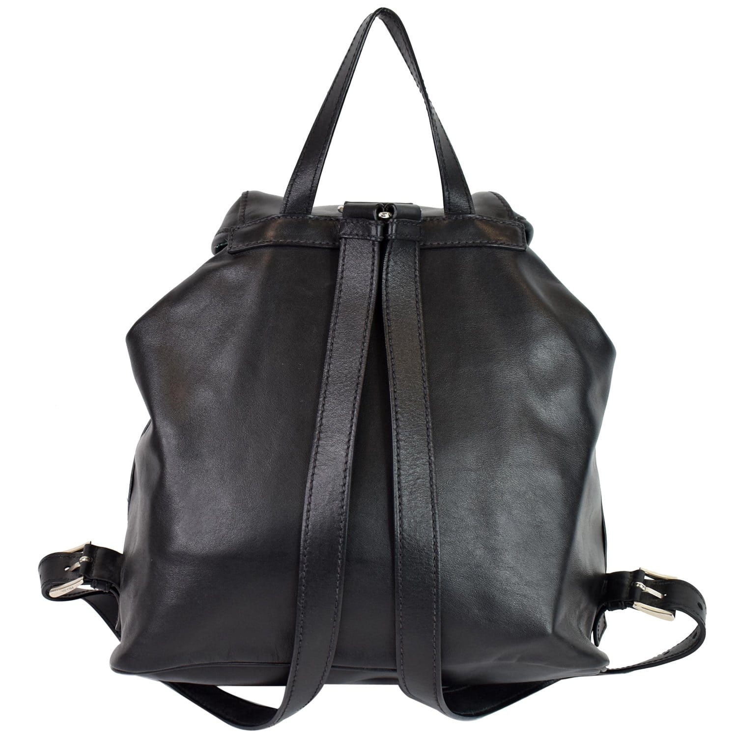 backpack leather women black pockets prada PRADA Milano Double Pocket Leather Backpack Bag Black