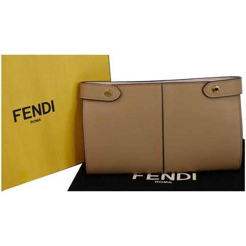 FENDI Peekaboo Iconic Twist Lock Leather Wallet Brown