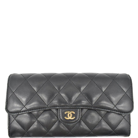 CHANEL Classic Long Flap Leather Wallet Black