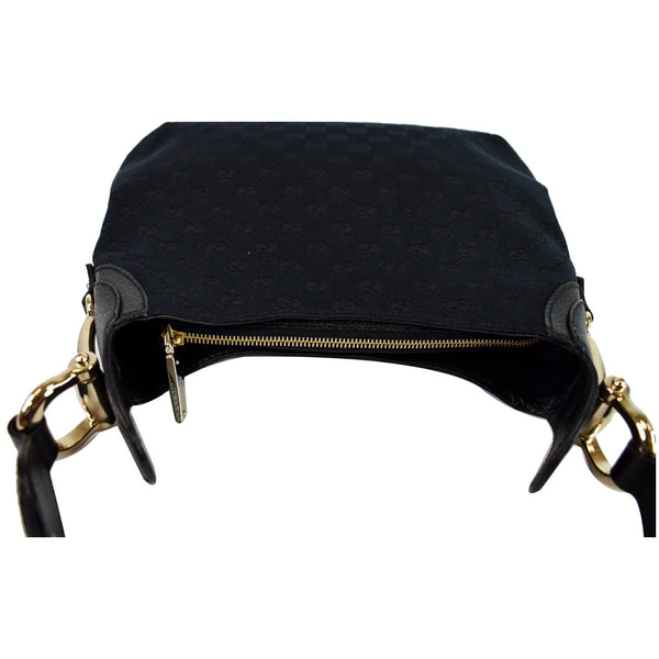 GUCCI Creole Monogram Leather Hobo Bag Black 145826