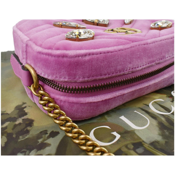 GUCCI GG Marmont Mini Marquise Crystal Velvet Crossbody Bag Pink 448065