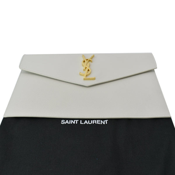 YVES SAINT LAURENT Uptown Envelope Grain De Poudre Leather Clutch White
