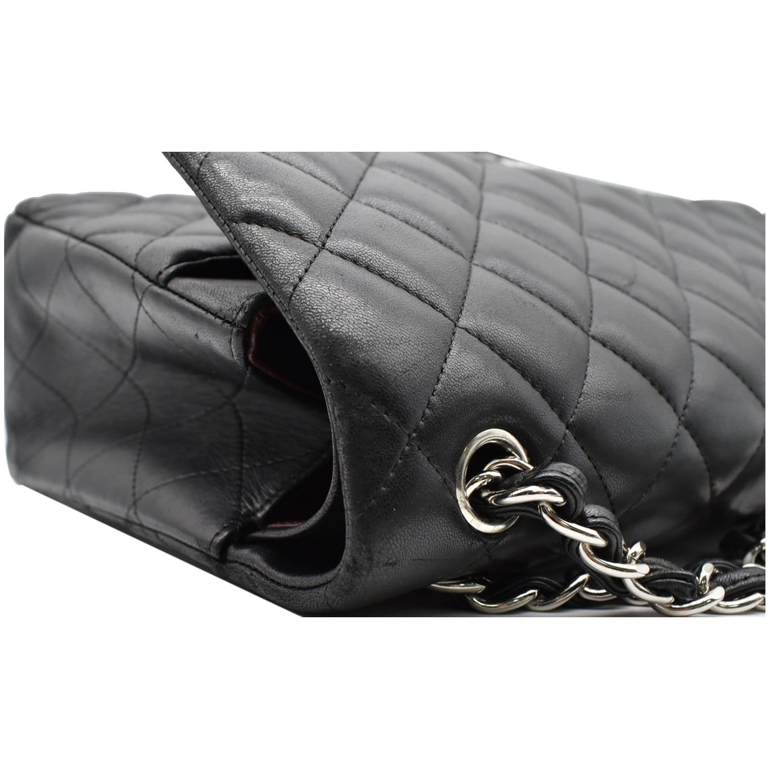 CHANEL Classic Jumbo Double Flap Lambskin Leather Shoulder Bag Black