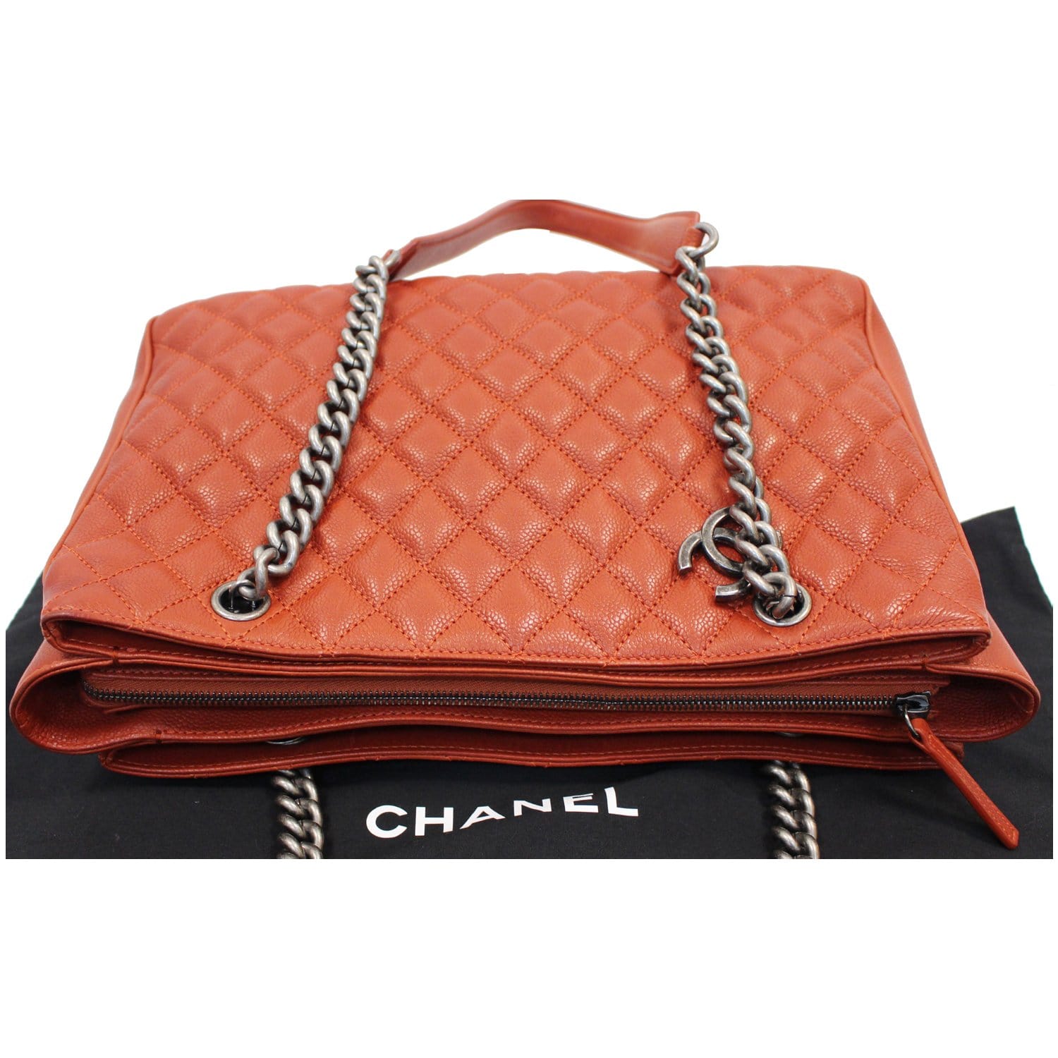 CHANEL Medium Rock In Rome Quilted Caviar Shoulder Tote Bag Red