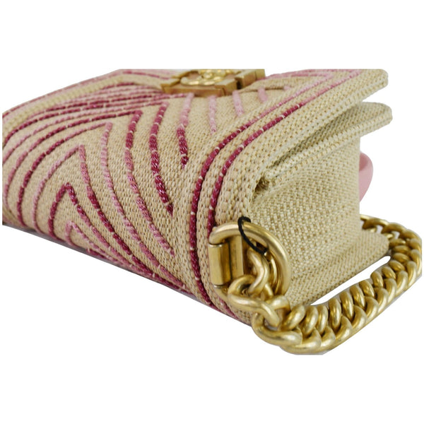 CHANEL Small Boy Chevron Cotton Mixed Fibers Shoulder Bag Pink