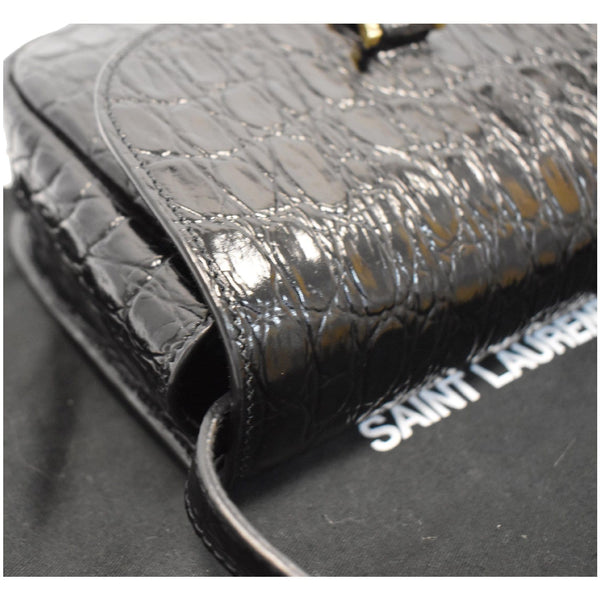 YVES SAINT LAURENT Kaia Small Crocodile Embossed Leather Satchel Bag Black
