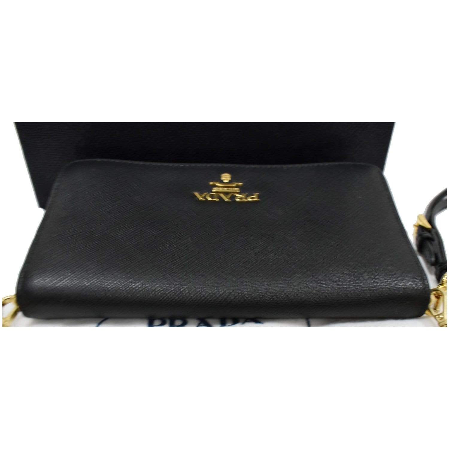 Prada Saffiano Leather Chain Mini Shoulder Bag Black