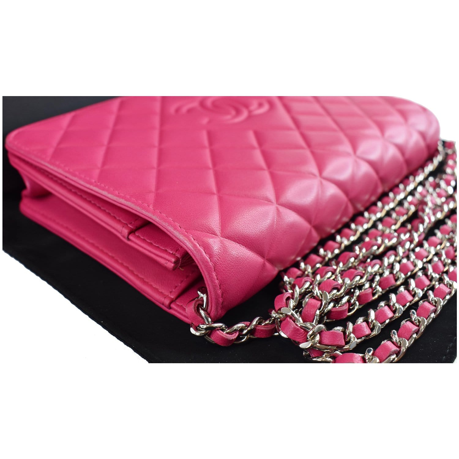Chanel Fuchsia Pink Classic Quilted Caviar Wallet On Chain (WOC