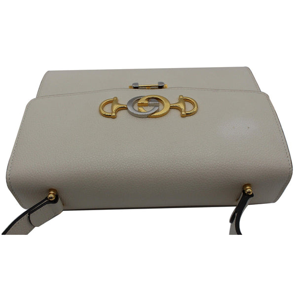 GUCCI Zumi Small Grainy Leather Chain Crossbody Bag White 576388