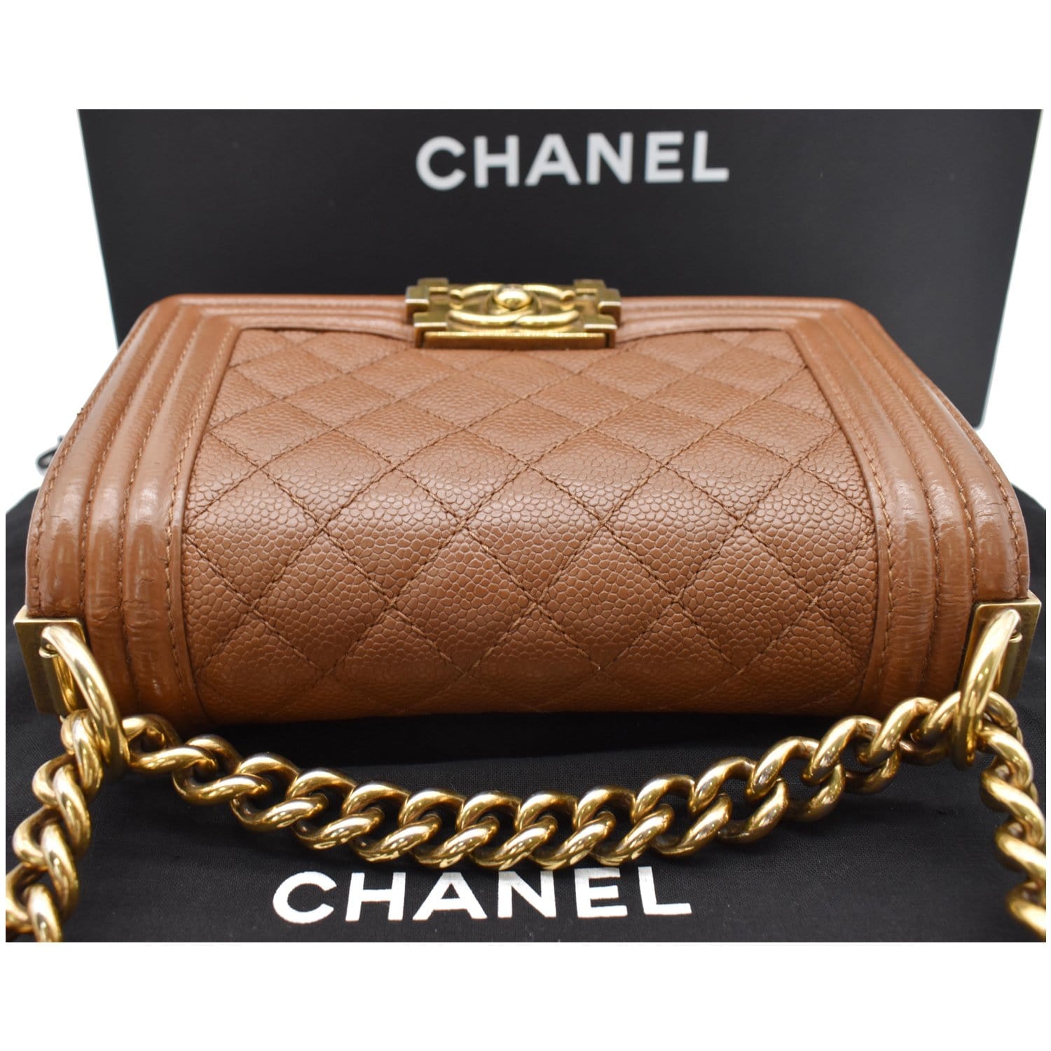 CHANEL CC Mini Chain Shoulder Pochette Khaki Gold Fur Leather