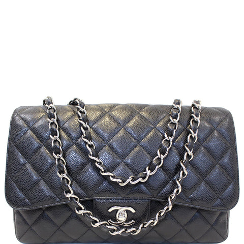 CHANEL Jumbo Classic Single Flap Caviar Leather Shoulder Bag Black
