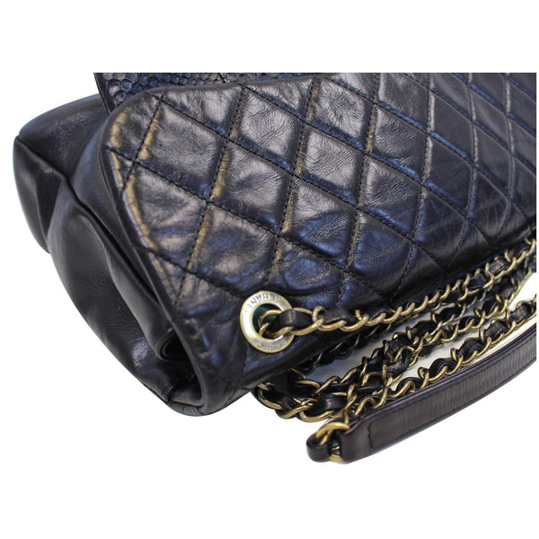 Chanel Urban Mix Flap Calfskin Python leather Shoulder Bag Black 