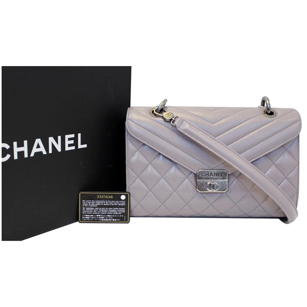 Chanel Flap Bag Quilted Sheepskin with Handle Lilac front view