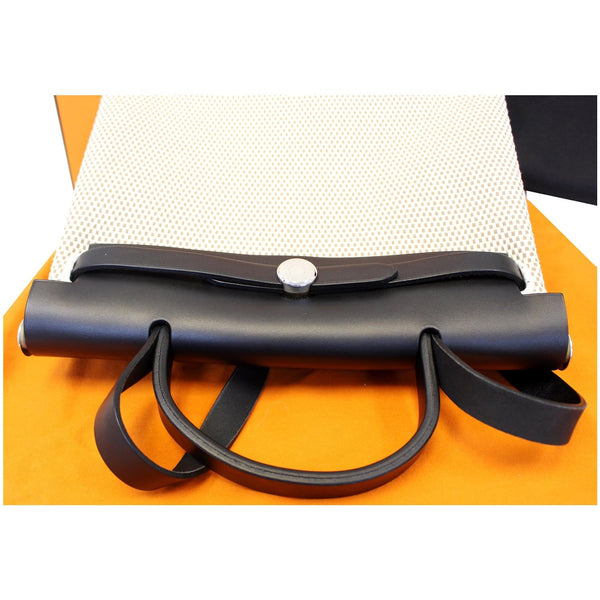 HERMES Herbag PM 30cm Leather Toile Bag Black/Off White-US