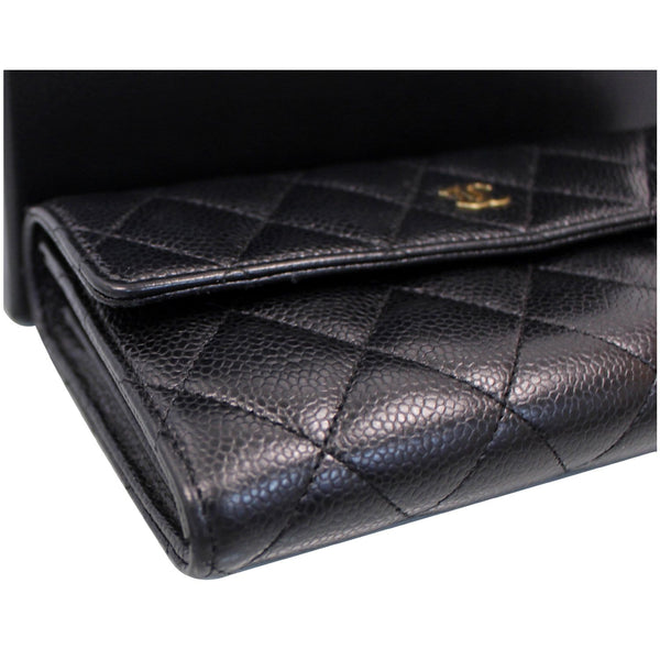 CHANEL Gusset Flap Caviar Leather Wallet Black