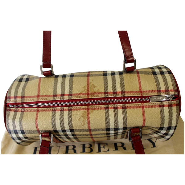 BURBERRY Barrel Haymarket Check Coated Canvas Shoulder Bag Red
