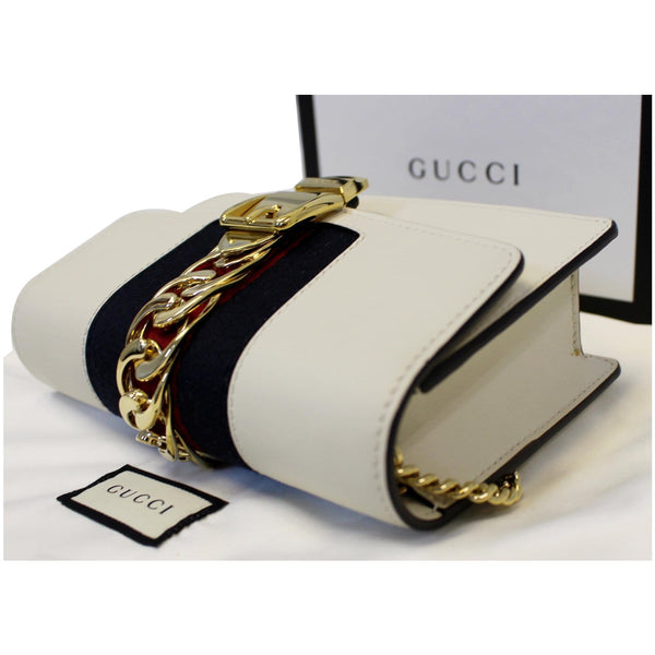 GUCCI Super Mini Sylvie Calfskin Leather Chain Crossbody Bag White