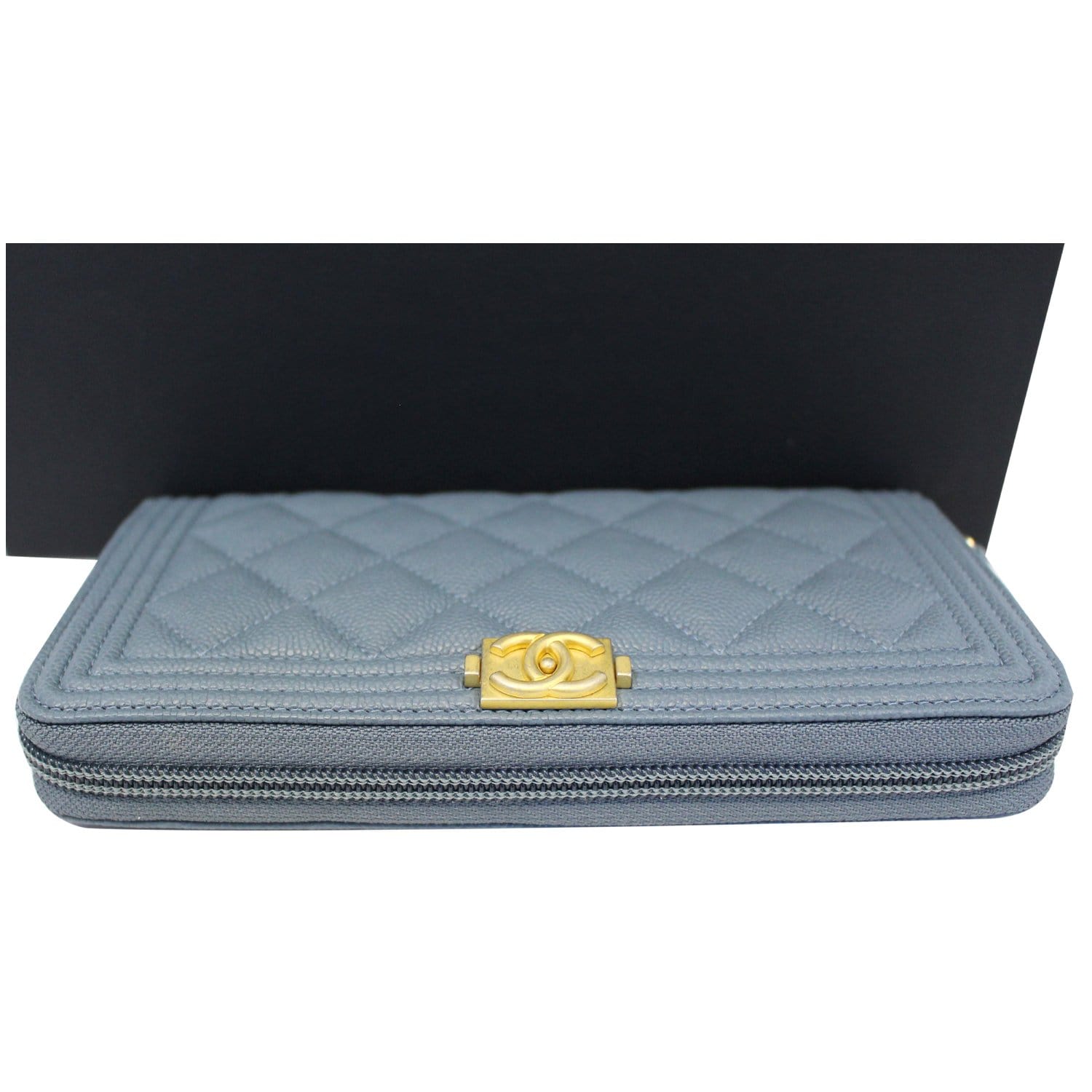 CHANEL Small Boy Long Caviar Leather Zip Around Wallet Blue-US