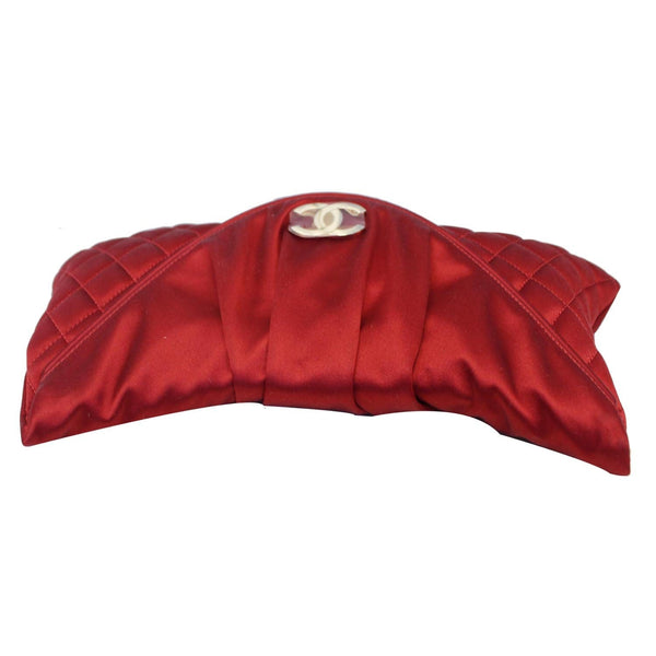 CHANEL CC Half Moon Quilted Satin Clutch Bag Red-US