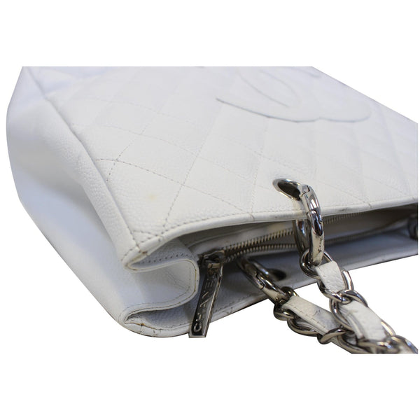 CHANEL Grand Shopping Caviar Leather Tote Bag White