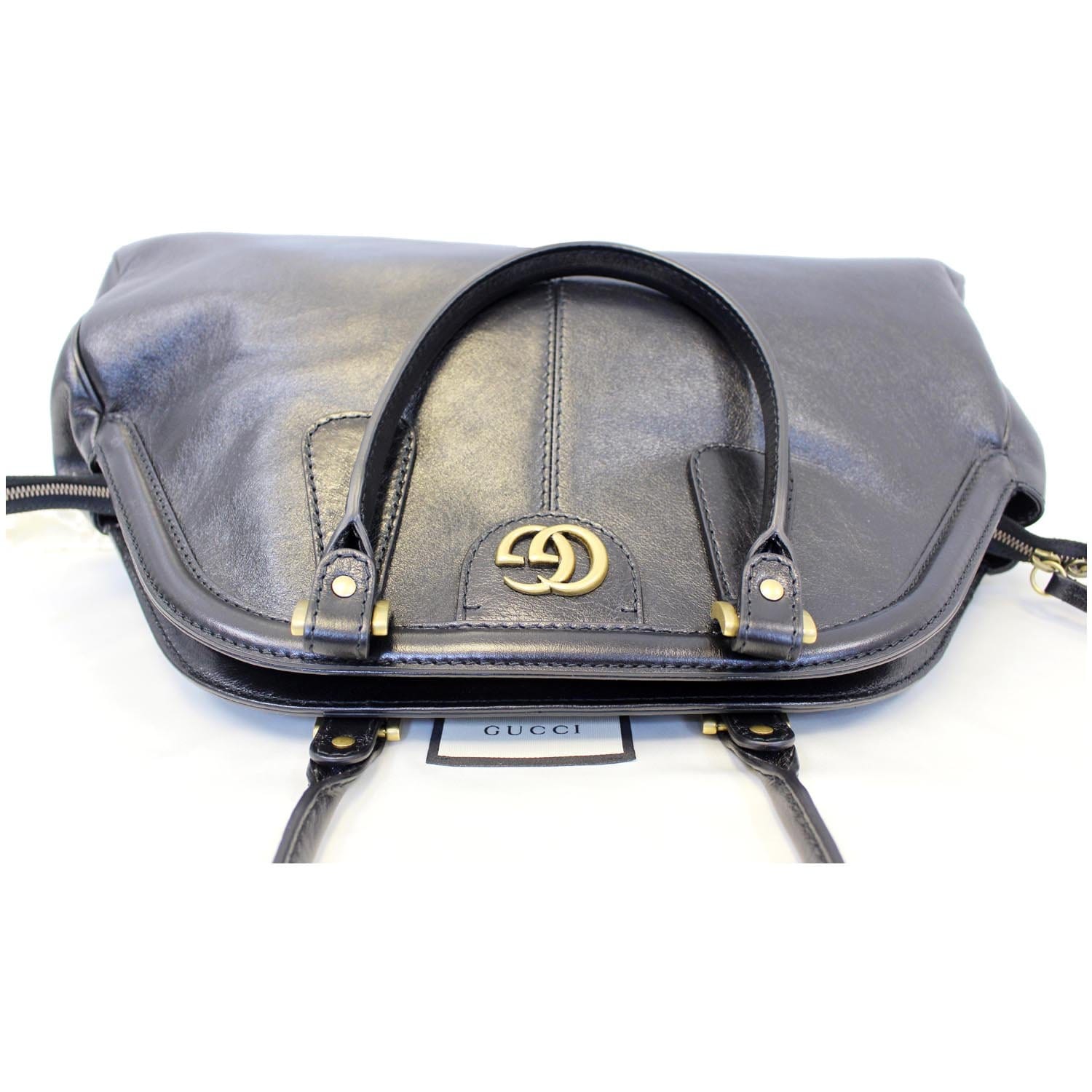 GUCCI Rebelle Top Handle Black Leather Satchel Handbag-US