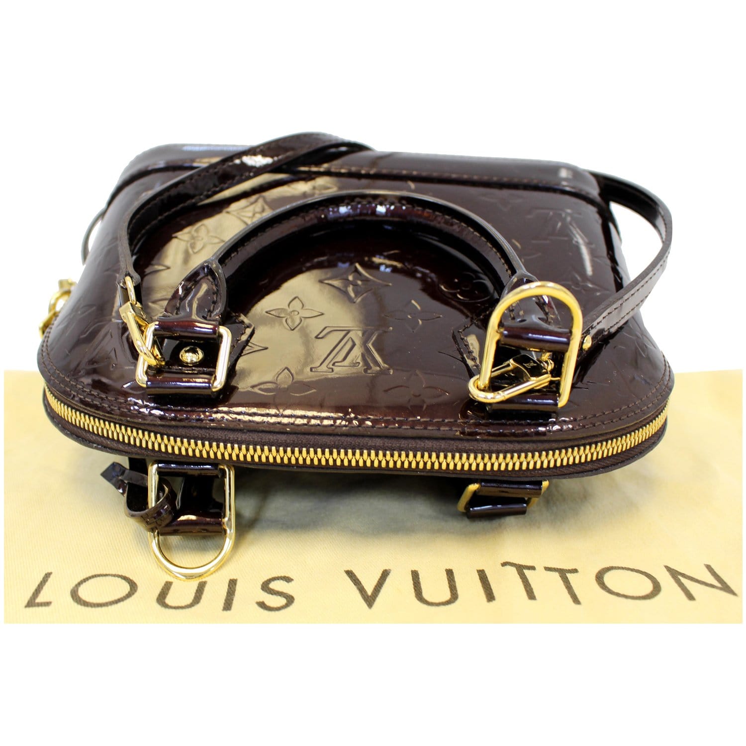 LOUIS VUITTON Alma BB Vernis Leather Satchel Crossbody Bag Amarante