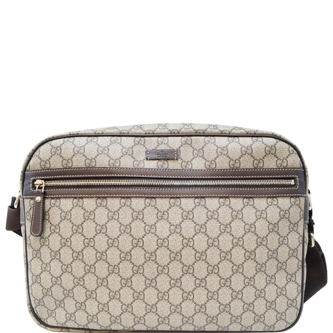 GUCCI Men's Beige/Ebony GG  Plus Coated Canvas Messenger Crossbody Bag 211107
