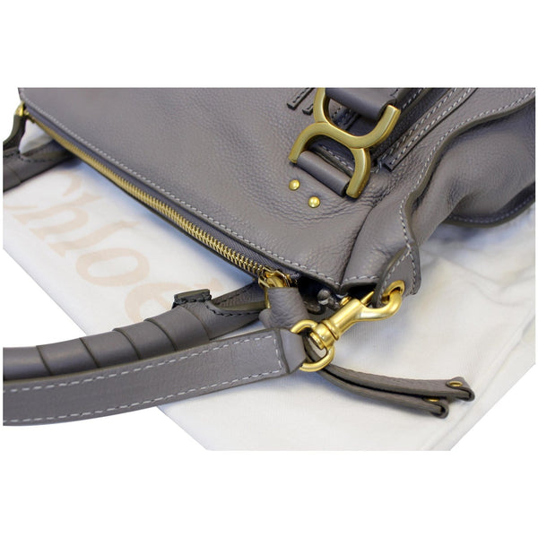 CHLOE Medium Marcie Pebbled Leather Satchel Shoulder Bag Grey-US