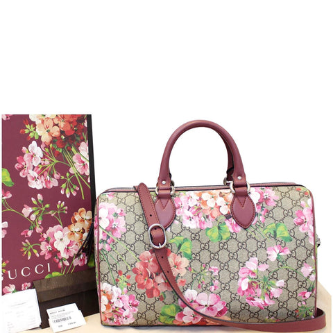 GUCCI Blooms Top Handle GG Canvas Medium Boston Bag