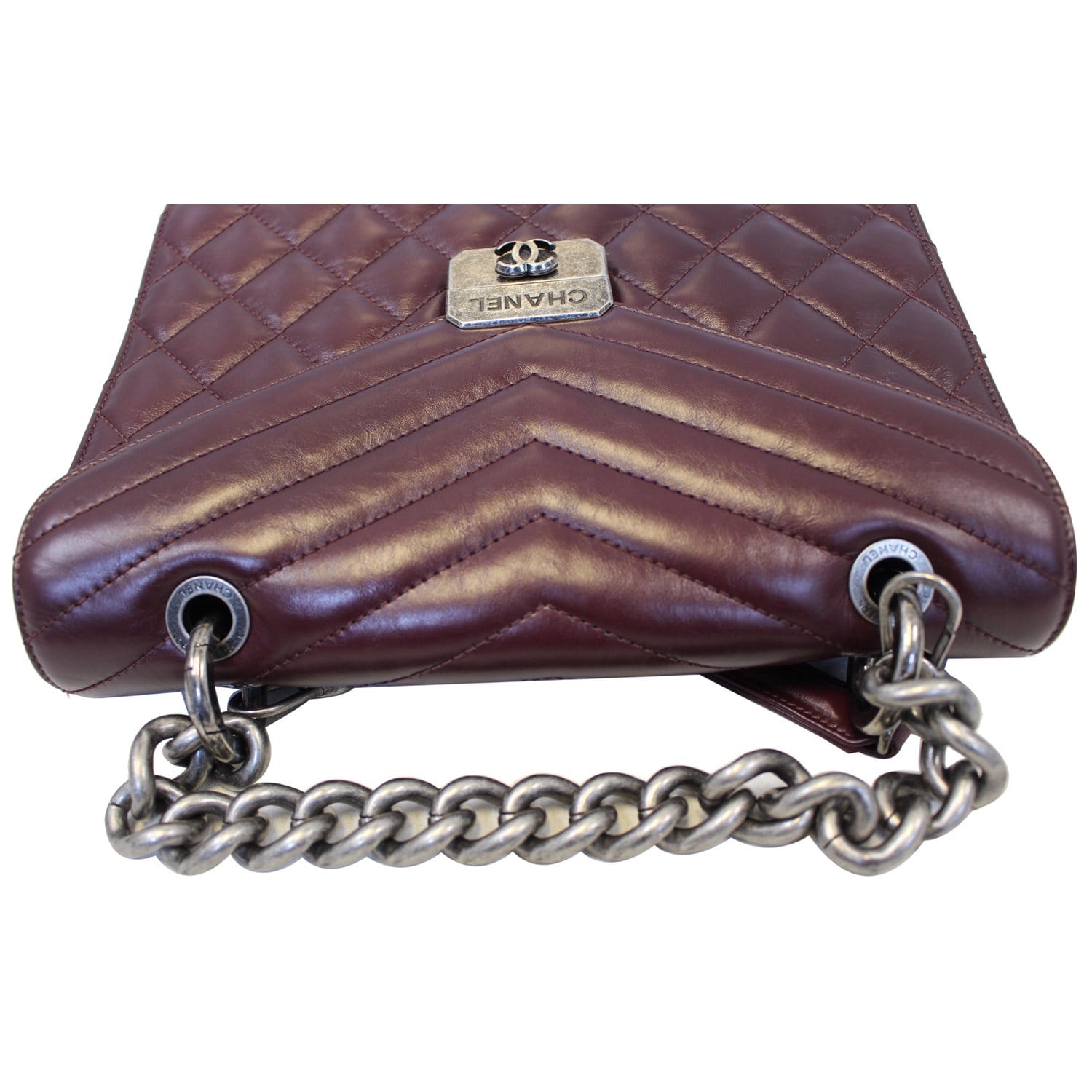 Chanel Flap Bag Quilted Sheepskin With Handle Burgundy