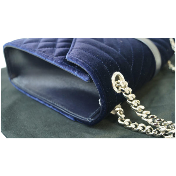 YVES SAINT LAURENT V Flap Tri-Quilt Velvet Shoulder Bag Navy Blue
