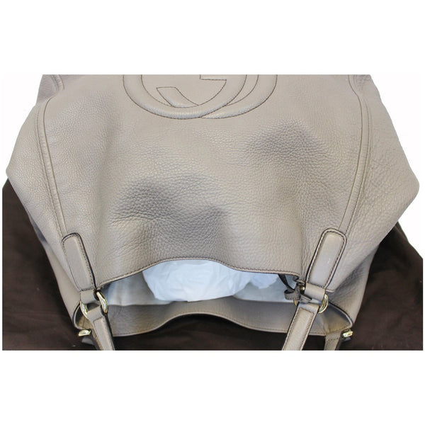 GUCCI Soho Pebbled Leather Large Tote Shoulder Bag Taupe-US
