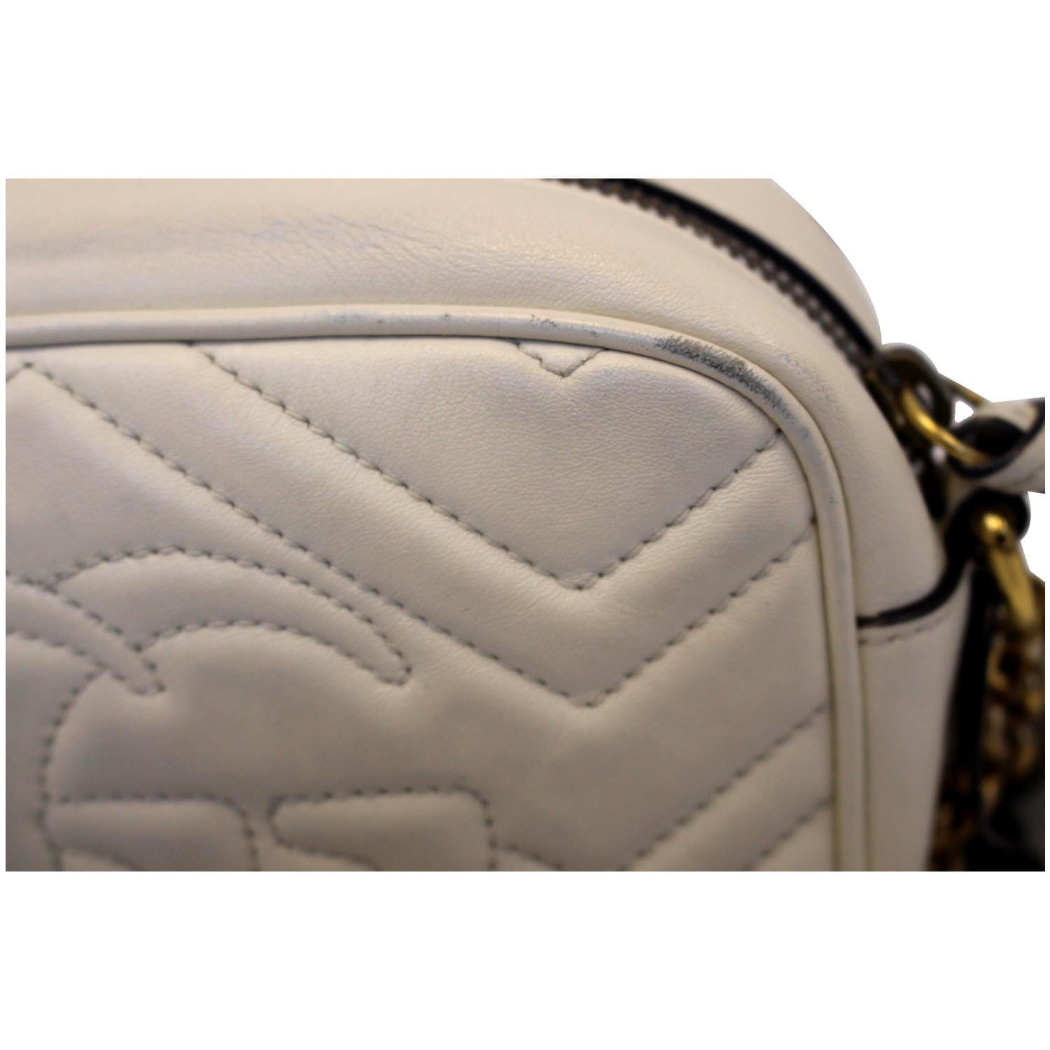 GUCCI Calfskin Matelasse Mini GG Marmont Shoulder Bag White