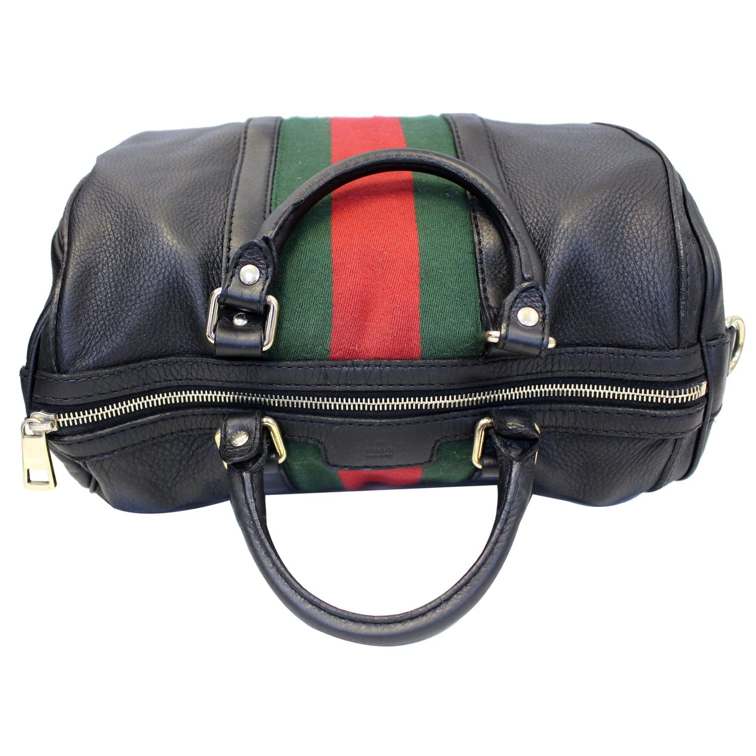 Gucci Vintage Leather Web Stripe Boston Bag Black