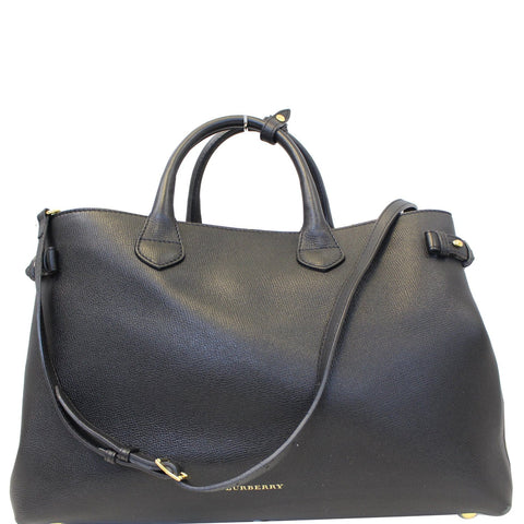 BURBERRY Large Banner Calf Leather House Check Tote Bag Black