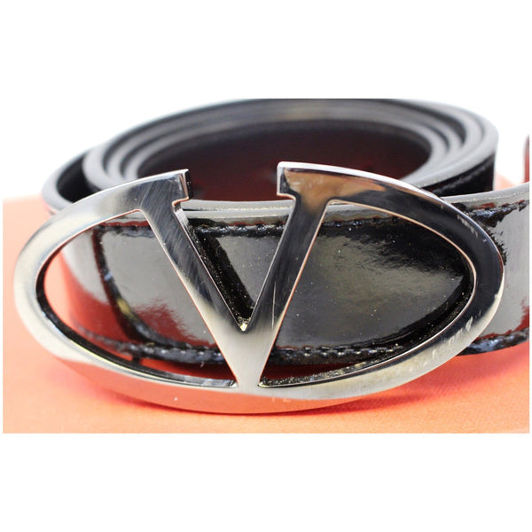 Valentino Logo Black Leather Belt Size 36-US