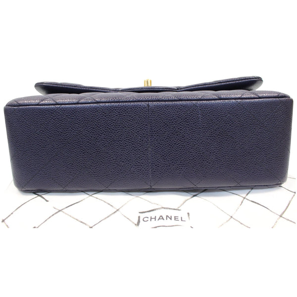 Chanel Jumbo Double Flap Caviar Leather Shoulder Bag Blue bottom view