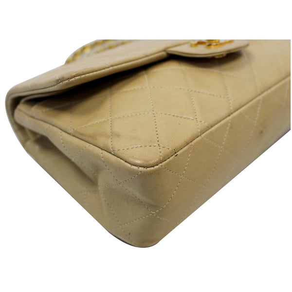CHANEL CC Double Flap Calfskin Leather Chain Shoulder Bag Beige