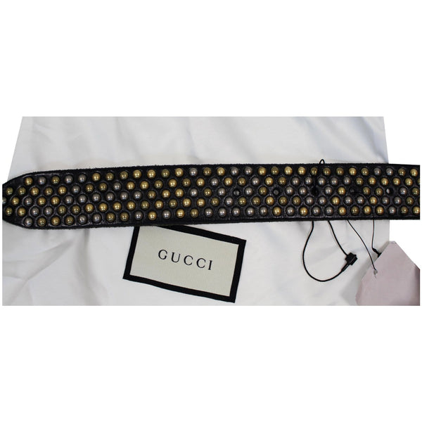 Gucci Feline Head Studded Leather Belt Black Color - belt tale